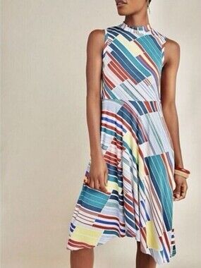 ANTHROPOLOGY Maeve Multicolor Striped Sleeveless Midi Dress, SIZE 4